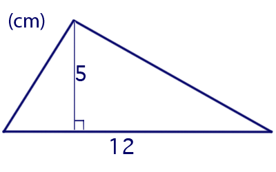 Beräkna of triangel med bas 12cm och hjd 5cm.