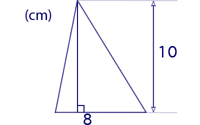 Beräkna of triangel med bas 8cm och hjd 10cm.